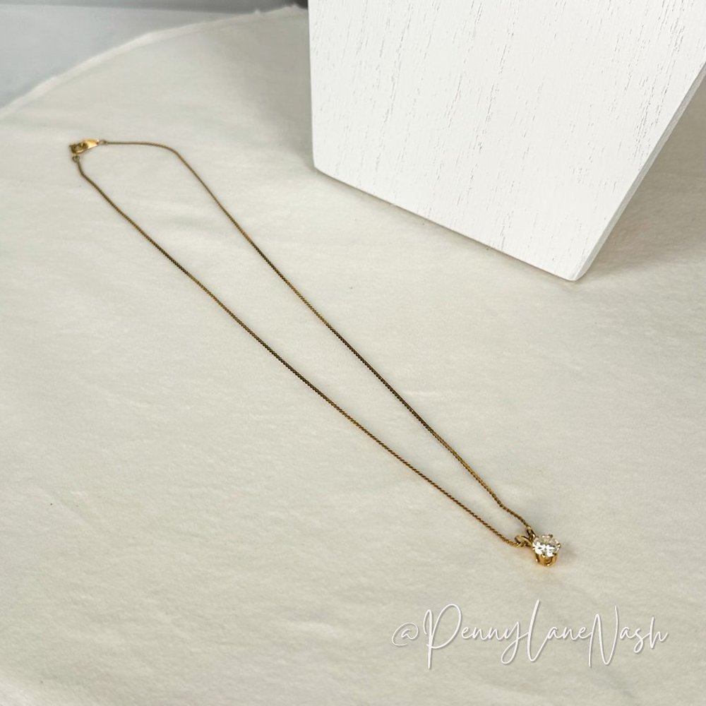 Vintage Gold Set Rhinestone Circle Solitaire Necklace - Picture 5 of 6
